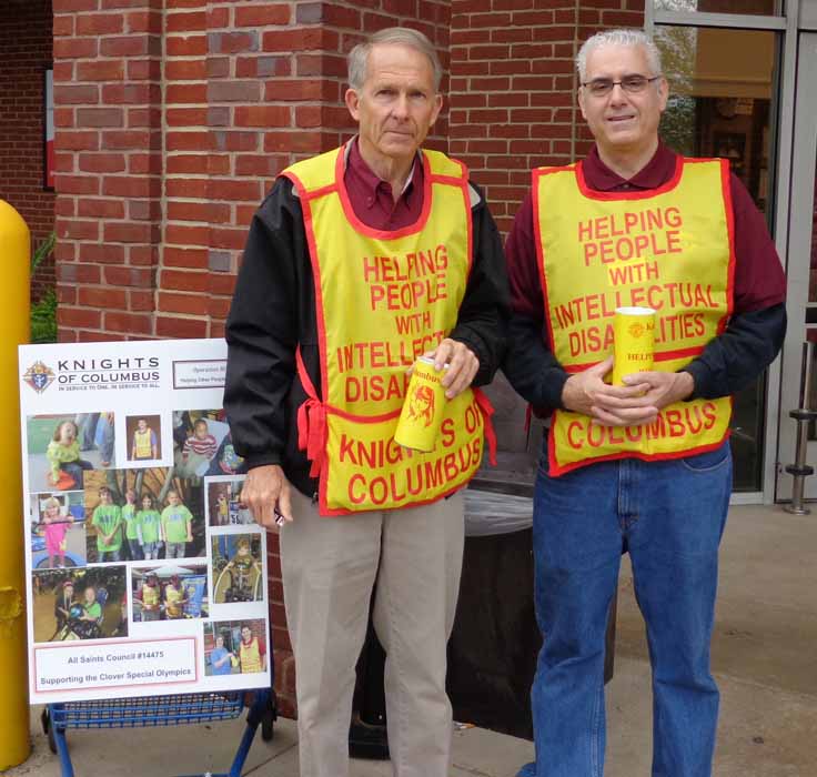 Two Knight of Columbus Concducting Tootsie Roll Donation Collection